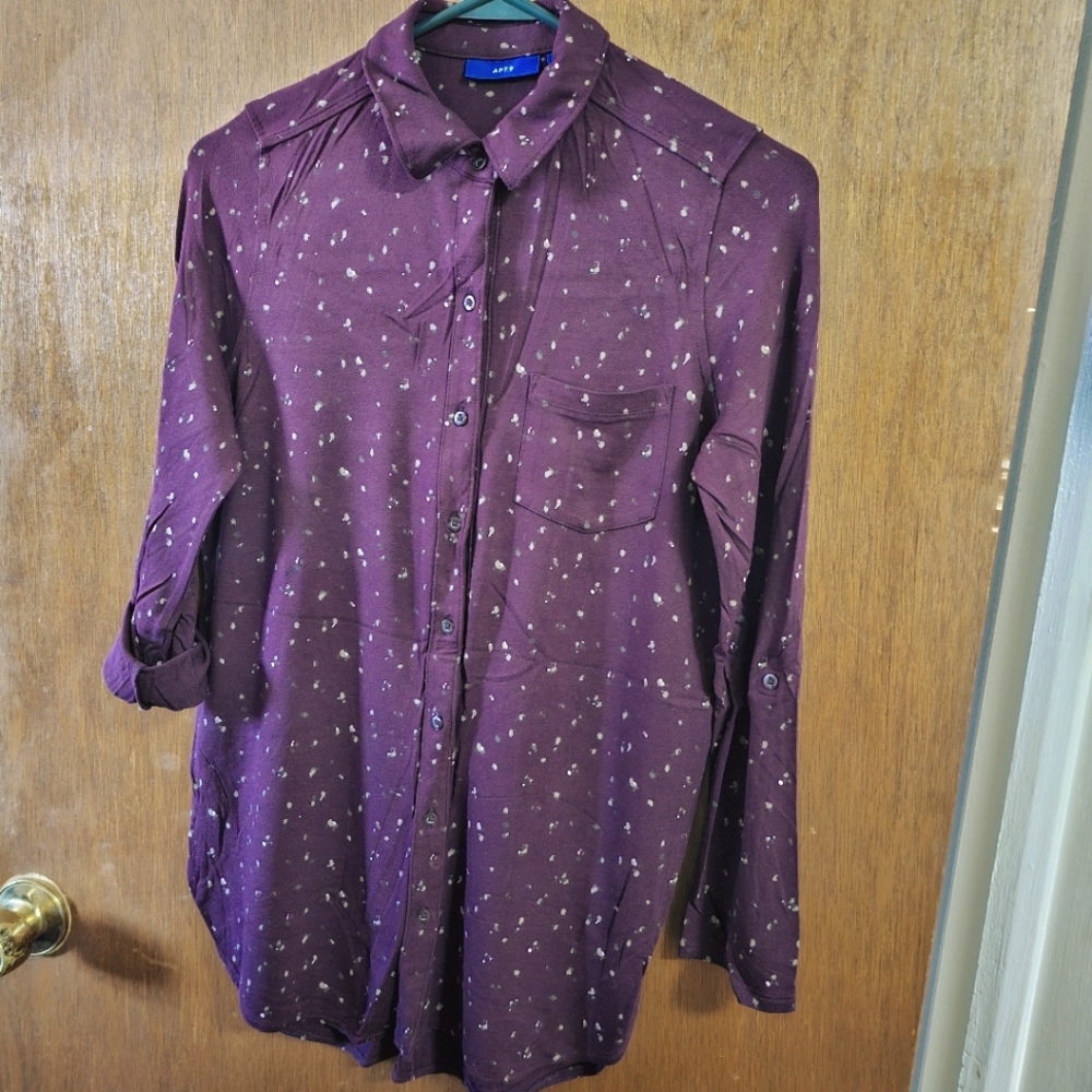 APT.9 Tunic Petals Plum Purple Pattern size XS